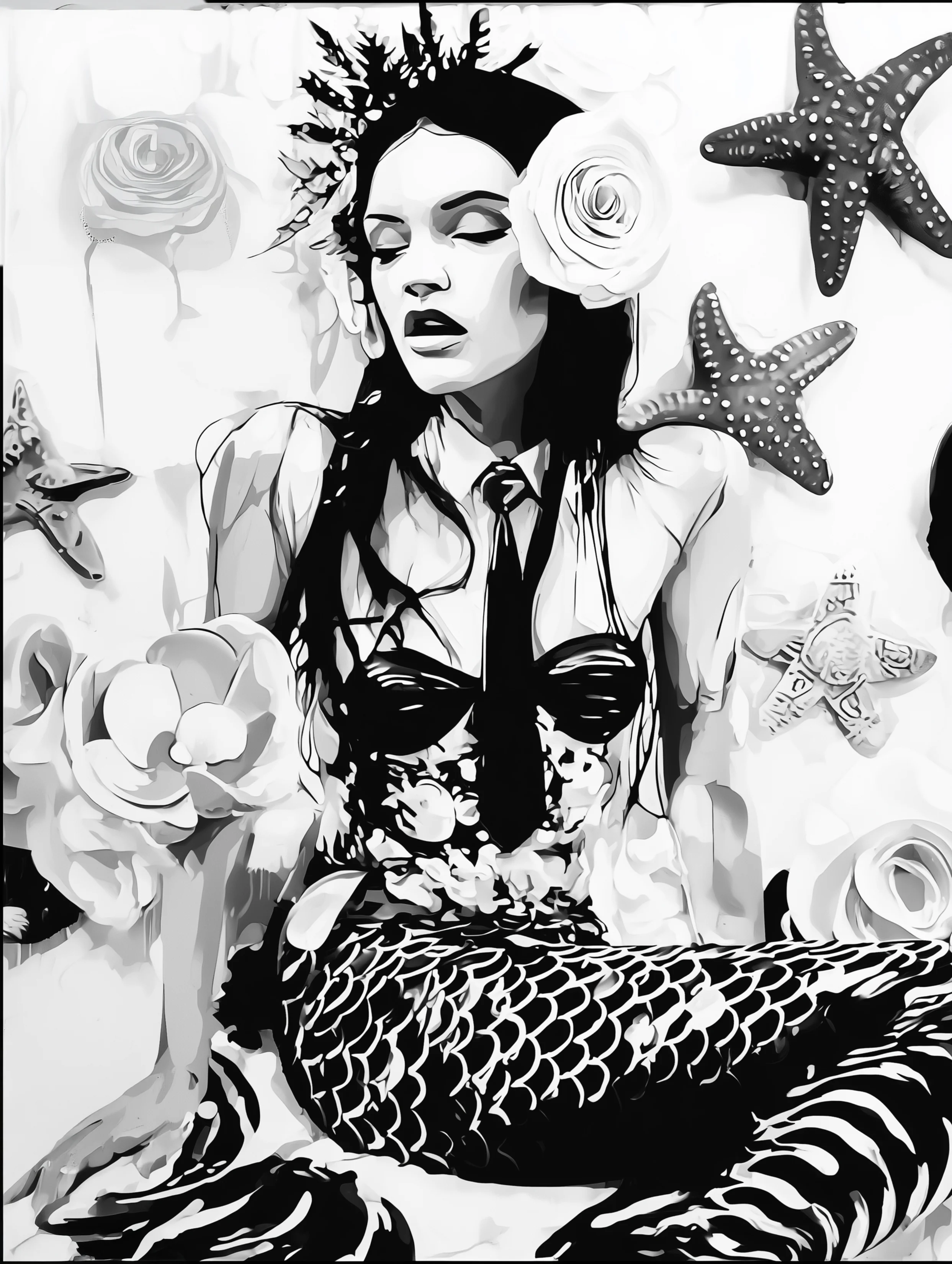 Free printable mermaid coloring page for adults featuring royal princess mermaid